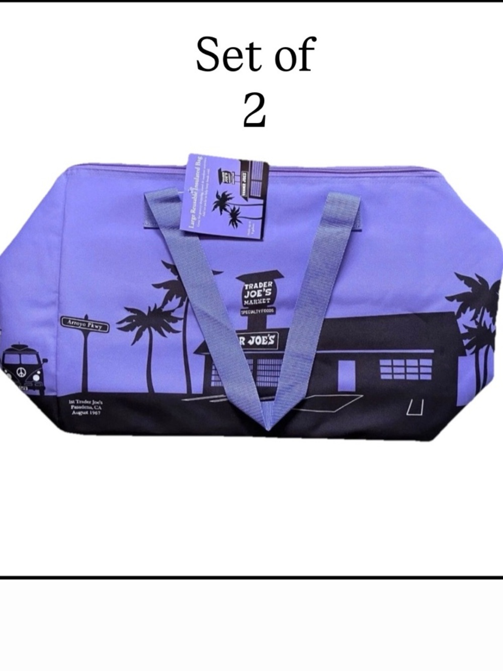 Set of 2 Trader Joe’s LARGE 8 Gallon lavender insulated cooler bag set of
